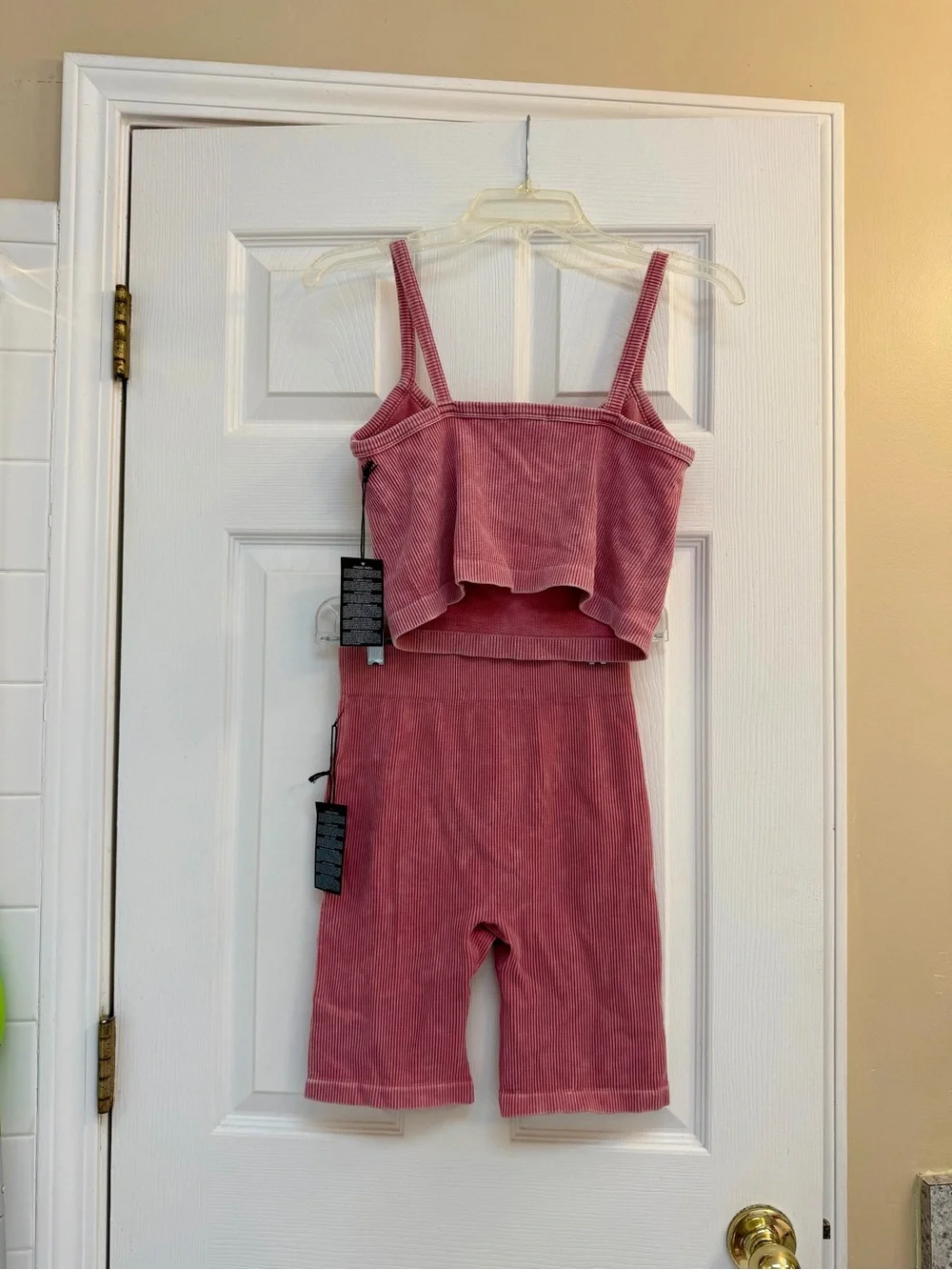 Forever 21 Dusty Rose Ribbed Tank and Bike Short Set